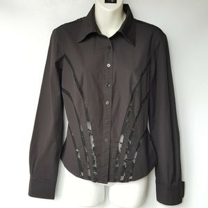 Cachè Black Lace Long Sleeve Button Down Shirt 10
